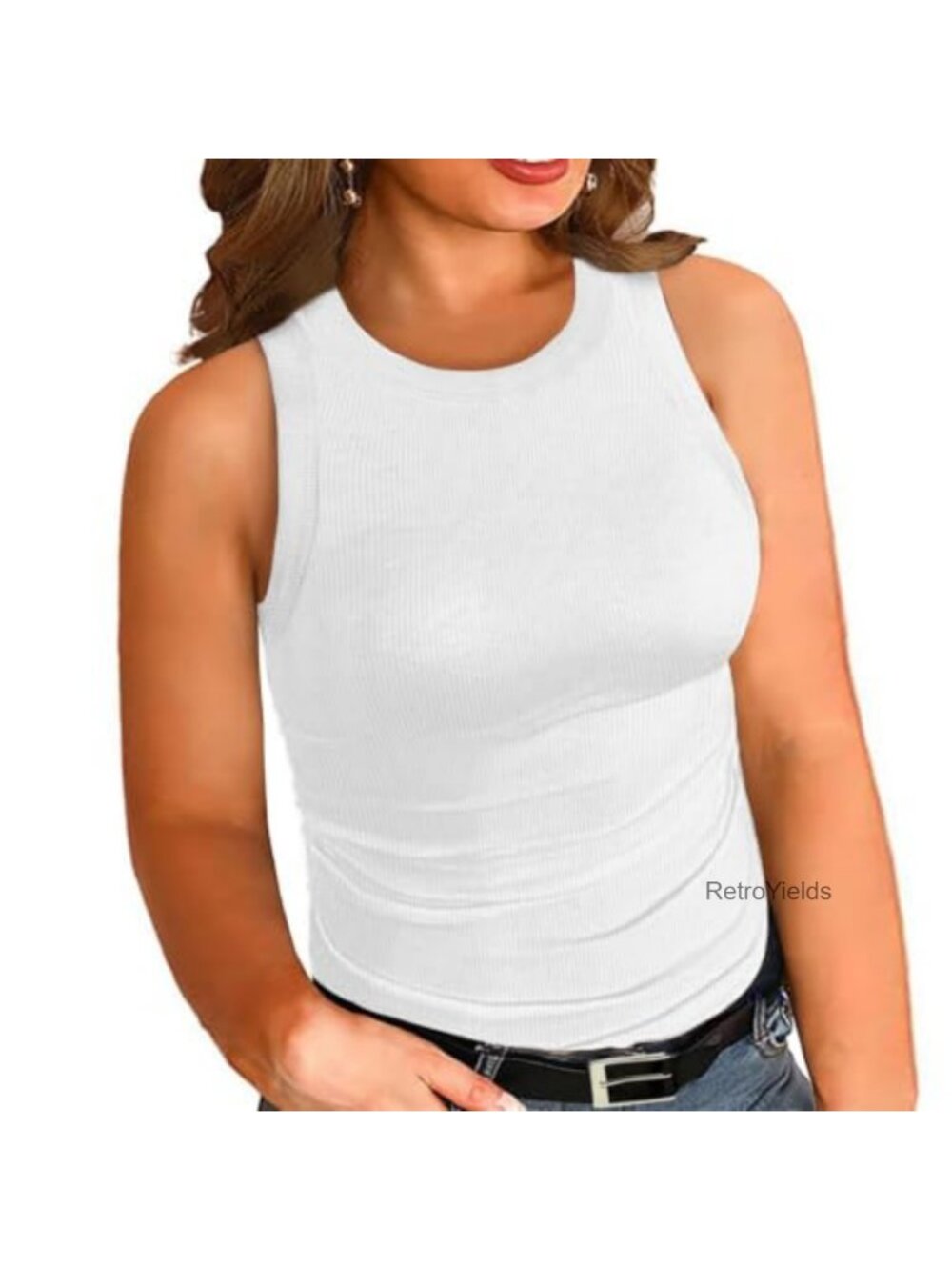 Plus Size Ribbed Knit Tank Top Sleeveless Crew Neck Racerback Cami Summer Basic